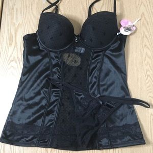 New Women’s Playboy 2Pc Lacey Bustier Thong Set Underwired Padded Size Large